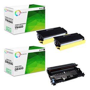 tct premium compatible toner cartridge and drum unit replacement for brother tn460 dr400 works with brother dcp-1200 1400 hl-1230 1270n mfc-8300 intellifax-4100 printers (2 tn-460, 1 dr-400) – 3 pack