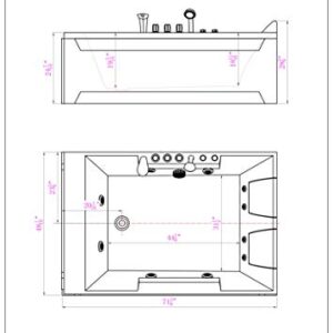 Empava 72-Inch Left Drain Rectangular Alcove Whirlpool Bathtub in White Model 2022