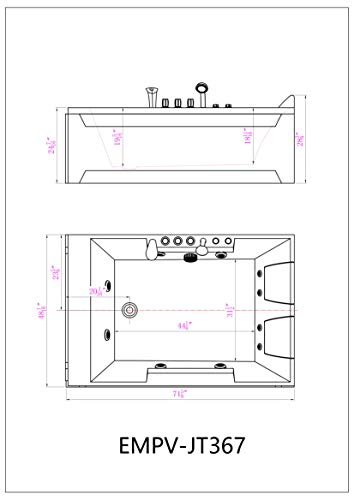 Empava 72-Inch Left Drain Rectangular Alcove Whirlpool Bathtub in White Model 2022