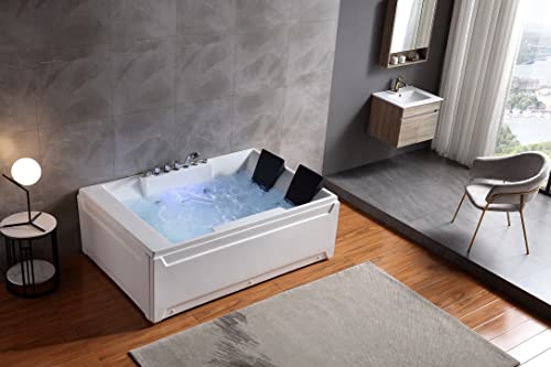 Empava 72-Inch Left Drain Rectangular Alcove Whirlpool Bathtub in White Model 2022