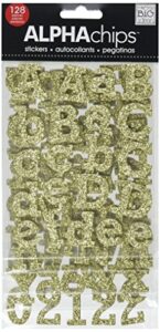 me & my big ideas alpha chips designer chipboard letter stickers, rockwell alphabet gold glitter