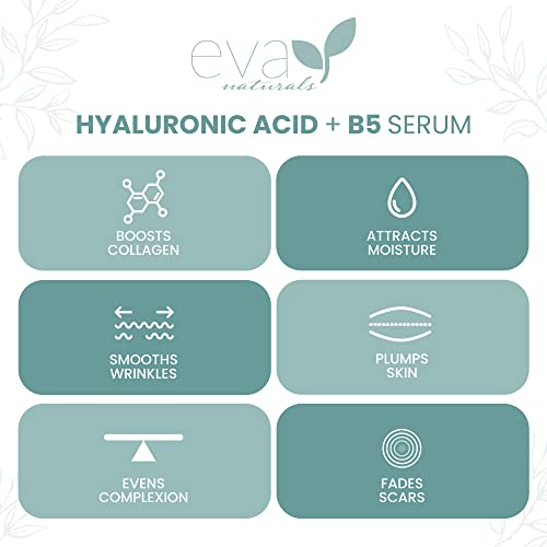 Eva Naturals Hyaluronic Acid Serum For Face With Vitamin B5 - Anti-Aging Face Serums & Anti-Wrinkle Moisturizing Serum - Hyaluronic Acid Face Serum, Plump Dry Skin - 2.0 Fl Oz (Pack of 1)