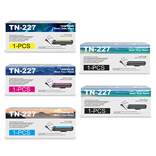 TN-227 TN227 High Yield Toner Cartridges 5 Pack TANFJR Compatible Replacement for Brother TN227BK TN227C TN227M TN227Y Toner MFC-L3710CW L3750CDW L3730CDW HL-3210CW 3230CDW Printer, (2BK+1C+1M+1Y)