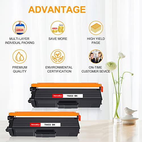 HenceBuy Compatible TN433 Toner Cartridge Replacement for Brother TN433 TN-433 TN433BK TN431 MFC-L8900CDW HL-L8360CDW HL-L8260CDW MFC-L8610CDW HL-L8360CDWT Printer (2-Black)