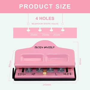 Enjoy Myself Mushroom Discbound Hole Punch, 4 Holes Mushroom Paper Puncher for Disc Bound Planner (Pink)