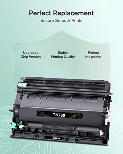 TN760 Toner Cartridge and DR730 Drum Unit-3 Packs Compatible cartridges for Brother TN760 TN-760 TN730 TN-730 DR730 to use with HL-L2350DW MFC-L2710DW Printer (2 Toner Cartridge, 1 Drum Unit)