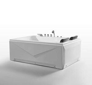 empava 71 in. acrylic alcove whirlpool bathtub – hydromassage rectangular jetted soaking tub with right side drain – 3-side apron – waterfall faucet , white
