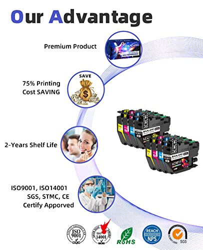 LC3011 Ink Cartridges BK/C/M/Y 2-Set Replacemnt for Brother Ink LC3011 LC3013 LC3011BK LC3013BK use with Brother MFC-J491DW MFC-J895DW MFC-J690DW MFC-J497DW Printer (2BK/2C/2M/2Y 8-Pack)