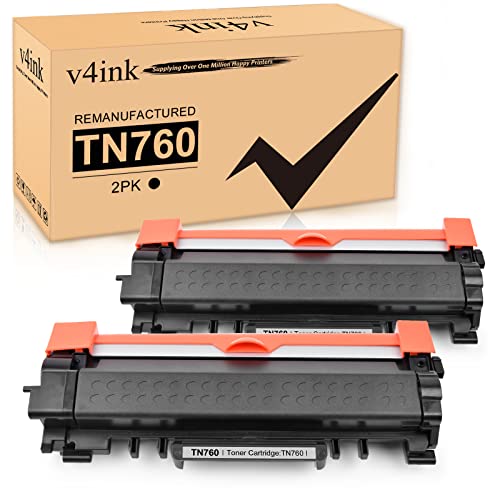 v4ink 2-Pack Remanufactured TN760 Toner Cartridges Replacement for Brother TN760 TN770 TN730 for HL-L2350DW HL-L2390DW HL-L2395DW HL-L2370DW HL-L2379DW MFC-L2710DW MFC-L2730DW MFC-L2750DW DCP-L2550DW