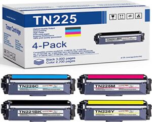 4 pack (1bk+1c+1m+1y) compatible tn225 toner cartridge replacement for brother dcp-9015cdw 9020cdn hl-3140cw 3150cdn 3170cdw 3180cdw mfc-9130cw 9140cdn 9330cdw 9340cdw printer toner cartridge