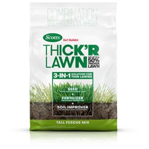 scotts turf builder thick’r lawn grass seed, fertilizer and soil improver tall fescue mix, 40 lbs.