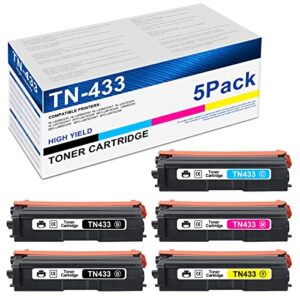 msotfun compatible high yield toner cartridge replacement for brother tn-433 tn433 tn 433 tn431 tn436 hl-l8360cdw l8260cdw mfc-l8900cdw l8610cdw printer (2black,1cyan,1magenta,1yellow,5-pack)