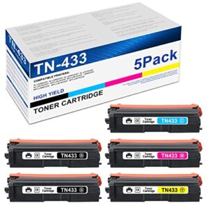 MSOTFUN Compatible High Yield Toner Cartridge Replacement for Brother TN-433 TN433 TN 433 TN431 TN436 HL-L8360CDW L8260CDW MFC-L8900CDW L8610CDW Printer (2Black,1Cyan,1Magenta,1Yellow,5-Pack)