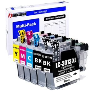 ink4work 5 pack compatible replacement for brother lc3013xl lc-3013 lc3011 xl ink cartridge for use with mfc-j491dw mfc-j497dw mfc-j690dw mfc-j895dw (bkx2,cx1,mx1,yx1)