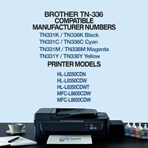 AZ Supplies Compatible Toner Cartridge 4-Pack Replace Brother TN-336BK TN-336C TN-336M TN-336Y for Brother DCP-L8400CDN, DCP-L8450CDW, HL-L8250CDN, HL-L8350CDW, MFC-L8650CDW, MFC-L8850CDW