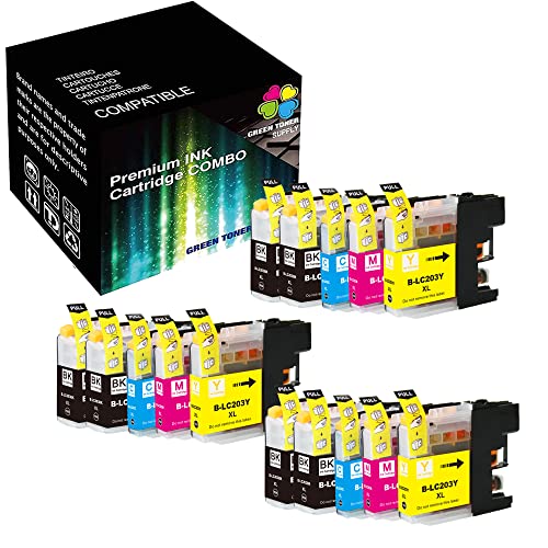 15-Pack Green Toner Supply Compatible Ink Cartridge for LC203 LC203XL LC-203 Replacement for Brother MFC-J4320DW MFC-J4420DW MFC-J4620DW MFC-J5520DW Inkjet Printer (6B3C3Y3M)