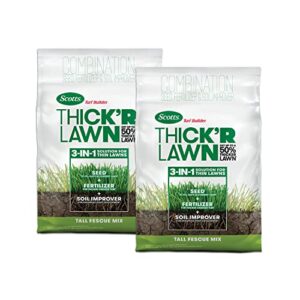 scotts turf builder thick’r lawn tall fescue mix: seed, fertilizer, soil improver, 12 lbs., 2-pack