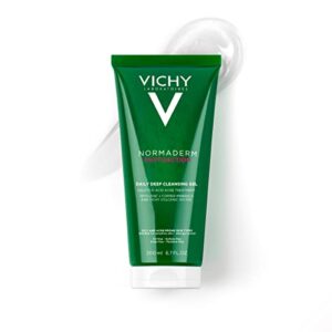 vichy normaderm daily acne face wash, salicylic acid face cleanser for oily & acne prone skin, acne cleanser that clears clogged pores and blackheads, cleansing gel for clear skin