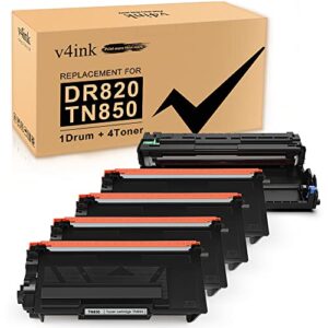 v4ink compatible replacement for brother dr820 dr-820 drum tn850 tn-850 toner cartridge for use with brother hl-l6200dw mfc-l5700dw mfc-l5800dw printer (1 dr820 drum unit + 4 tn850 toner cartridges)
