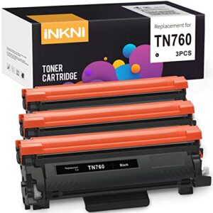 inkni tn 760 remanufactured toner cartridge replacement for brother tn760 tn-760 tn730 for hl-l2350dw mfc-l2710dw hl-l2325dw mfc-l2690dw dcp-l2550dw hl-l2325dw hl-l2390dw (black, 3-pack)