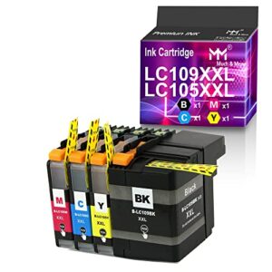 mm much & more ink cartridge replacement for brother lc109 xxl lc109bk lc109xxl lc-109 lc105c lc105m lc105y to use with mfc-j6520dw j6720dw j6920dw printers (4-pack, black + cyan + magenta + yellow)