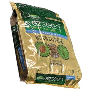 scotts ez seed patch and repair sun and shade – 25 lb, combination mulch, seed, and fertilizer, repairs bare spots, includes tackifier to reduce seed wash-away, seeds up to 556 sq. ft.