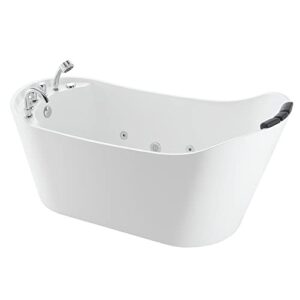 empava 67 in. acrylic freestanding tub hydromassage gracefully oval shaped whirlpool 7 water jets soaking spa, single-ended massage bathtub with pillow