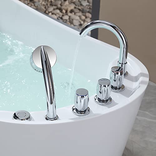 Empava 67 in. Acrylic Freestanding Tub Hydromassage Gracefully Oval Shaped Whirlpool 7 Water Jets Soaking SPA, Single-Ended Massage Bathtub with Pillow