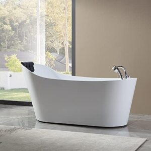 Empava 67 in. Acrylic Freestanding Tub Hydromassage Gracefully Oval Shaped Whirlpool 7 Water Jets Soaking SPA, Single-Ended Massage Bathtub with Pillow