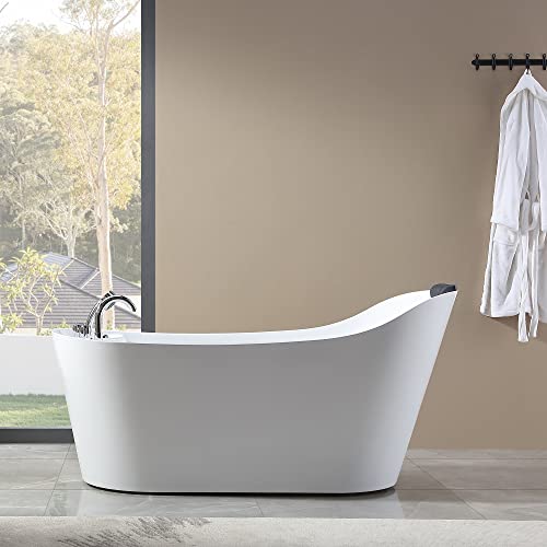 Empava 67 in. Acrylic Freestanding Tub Hydromassage Gracefully Oval Shaped Whirlpool 7 Water Jets Soaking SPA, Single-Ended Massage Bathtub with Pillow