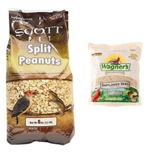 scott pet peanuts split whole no shell 8lb & wagner’s 57075 safflower seed wild bird food, 5-pound bag