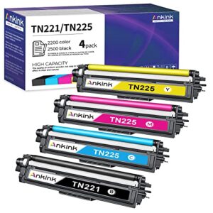 ankink tn225 tn221 toner cartridge replacement for brother tn 221 225 bk/c/m/y to use with hl-3140cw hl-3150cw hl-3170cdw hl-3180cdw mfc-9130cw mfc-9330cdw mfc-9340cdw black cyan magenta yellow 4 pack