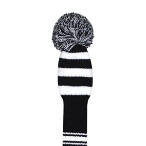 Scott Edward Golf Club Cover with a Pom Pom Set of 3/4/5 for Woods and Driver Protect Driver Wood Fairway Wood and Hybrid/UT with Rotating Club Number Tags (Black White Snake Stripe)