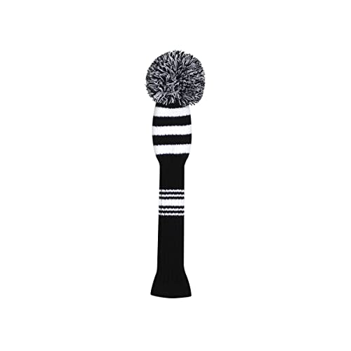 Scott Edward Golf Club Cover with a Pom Pom Set of 3/4/5 for Woods and Driver Protect Driver Wood Fairway Wood and Hybrid/UT with Rotating Club Number Tags (Black White Snake Stripe)