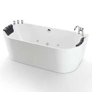 whirlpool bathtub 59 in. acrylic freestanding bath tub hydromassage gracefully oval shaped 8 water jets soaking spa, double-ended massage bathtubs with two black pillow , white