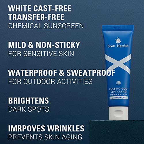 Scott Hamish Classic Golf Sun Cream SPF50+ PA++++ - UVA/UVB Face Sunscreen with Vitamin C - Waterproof Sunscreen to Hydrate & Smoothen Wrinkles - No White Cast, Non-Greasy, Transfer Free, 1.35 oz.