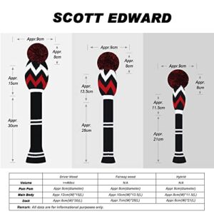 Scott Edward Knitted Golf Head Covers 4PCS Handmade Fit Well for Driver and Fairway Woods with Long Neck Pom Pom Golf Club Headcovers Set