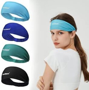 scott edward women headband (4 pack), women sweatband & sports headband for yoga, golf, gym, camping, running,tennis (sky blue/blue/dark green/black)