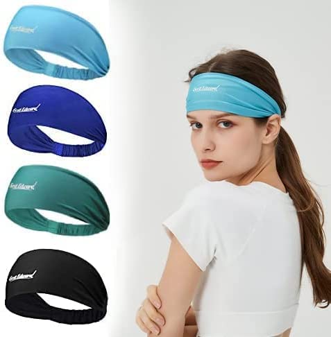 Scott Edward Women Headband (4 Pack), Women Sweatband & Sports Headband for Yoga, Golf, Gym, Camping, Running,Tennis (Sky Blue/Blue/Dark Green/Black)