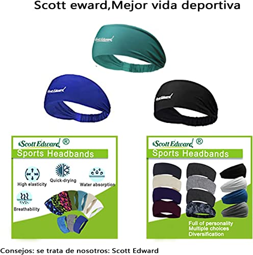 Scott Edward Women Headband (4 Pack), Women Sweatband & Sports Headband for Yoga, Golf, Gym, Camping, Running,Tennis (Sky Blue/Blue/Dark Green/Black)