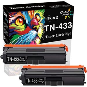 2-pack colorprint compatible tn433 toner cartridge replacement for brother tn433bk tn-433bk tn-433 tn436 used for hl l8260cdw l8360cdw l8610cdw dcp-l8410cdw mfc l8690cdw l8900cdw printer (2x black)