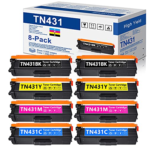 8-Pack(2BK+2C+2M+2Y) Compatible TN431 Toner Cartridge Replacement for Brother TN-431 HL-L8360CDW MFC-L8900CDW HL-L8360CDWT HLL8260CDW HLL8360CDW MFC-L8610CDW L8360cdw L8900cdw Toner Printer