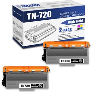 tn720 compatible tn-720 black toner cartridge replacement for brother tn-720 hl-5440d hl-5450dn dcp-8110dn dcp-8150dn mfc-8710dw toner.(2 pack)