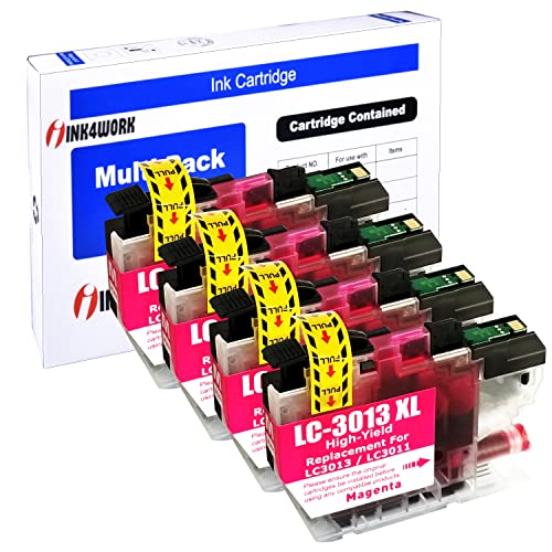 INK4WORK 4-Pack Magenta Compatible Replacement for Brother LC3013XL LC-3013 LC3011 XL Ink Cartridge for use with MFC-J491DW MFC-J497DW MFC-J690DW MFC-J895DW (Magenta x 4)