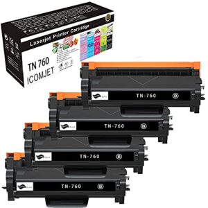 icomjet compatible toner cartridge replacement for brother tn760 tn-760 tn730 work for brother hl-l2350dw hl-l2370dw mfc-l2730dw hl-l2390dw hl-l2395dw dcp-l2550dw mfc-l2710dw mfc-l2750dw (4black)