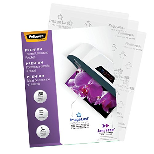 Fellowes Thermal Laminating Pouches, ImageLast, Jam Free, Letter Size, 3 Mil, 150 Pack (5200509), Clear