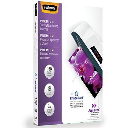 Fellowes Thermal Laminating Pouches, ImageLast, Jam Free, Letter Size, 3 Mil, 150 Pack (5200509), Clear