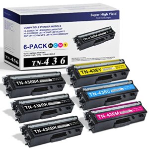 tn-436 tn436 toner cartridges – drawn compatible tn436bk/c/m/y tn436 super high yield toner replacement for brother hl-l8360cdw hl-l8260cdw mfc-l8900dw l8610cdw printer,(6pack,3bk/1c/1m/1y)