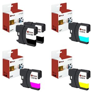 laser tek services compatible lc-61 lc61bk lc61c lc61m lc61y ink cartridge replacement for brother dcp165c, mfc250c 255cw printers (black, cyan, magenta, yellow,5 pack)