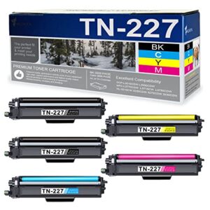 tn227 high yield toner cartridge : 5 pack tn227 toner huiya compatible replacement for brother dcp-l3510cdw l3550cdw;hl-3210cw 3230cdw;mfc-l3770cdw l3710cw printer, (1bk+1c+1y+1m)